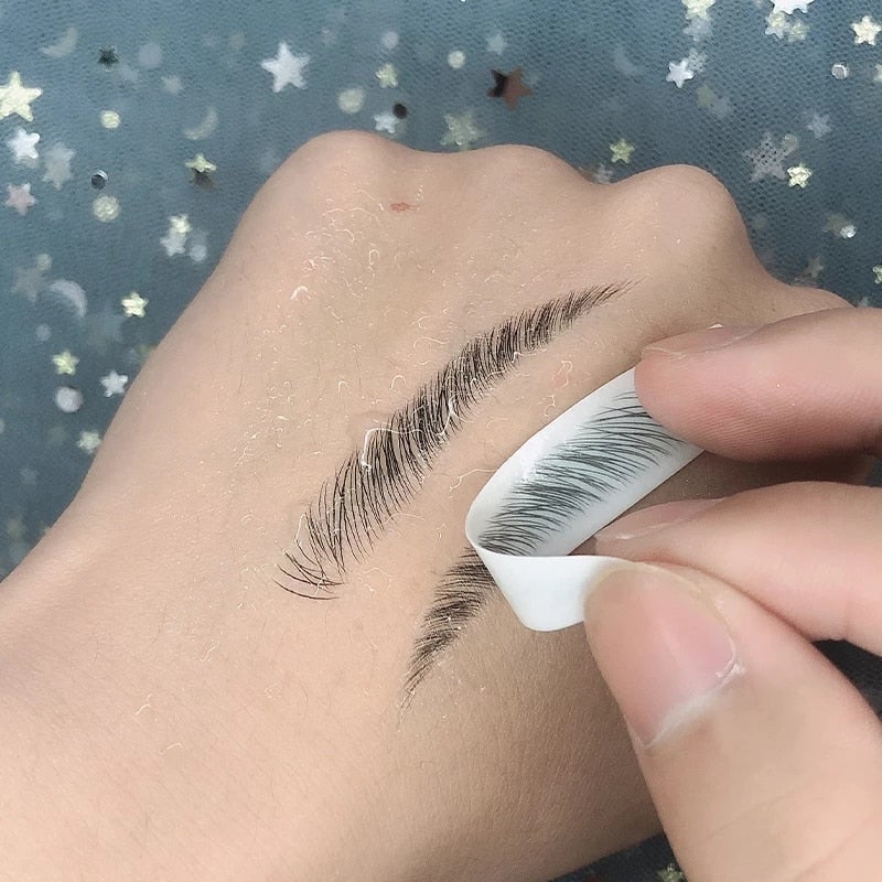 4D Waterproof Eyebrow Tattoo Stickers applied for natural brow look